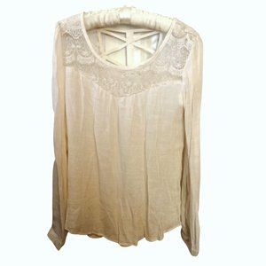 Blu Pepper gauze sheer lace ivory white top sz M